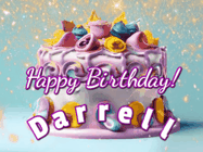 Happy Birthday Darrell GIF: A beautiful birthday cake gif with animated sparkles and glitter Happy Birthday Name you can customize