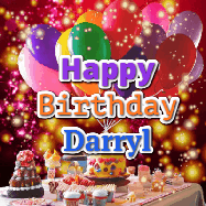 Happy Birthday Darryl GIF: Animated happy birthday gif on a bright red glittery background and 3 lines of text reading Happy Birthday Customize