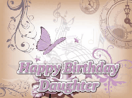Happy Birthday Daughter GIF: Classical birthday gif background with colorful musical notes floating past and a name you can customize, reads Happy Birthday.