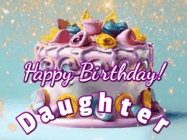 Happy Birthday Daughter GIF: A beautiful birthday cake gif with animated sparkles and glitter Happy Birthday Name you can customize