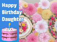 Happy Birthday Daughter GIF: Beautiful flower animated gif birthday card with a little cake in the corner and a name to customize.