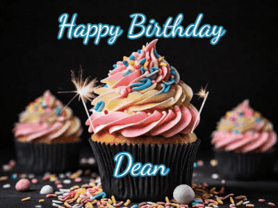 Happy Birthday Dean GIF featuring an elegant sparkling frame around the name