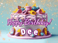 Happy Birthday Dee GIF: A beautiful birthday cake gif with animated sparkles and glitter Happy Birthday Name you can customize