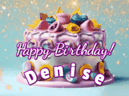 Happy Birthday Denise GIF: A beautiful birthday cake gif with animated sparkles and glitter Happy Birthday Name you can customize