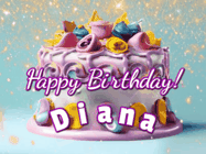 Happy Birthday Diana GIF: A beautiful birthday cake gif with animated sparkles and glitter Happy Birthday Name you can customize