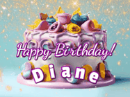Happy Birthday Diane GIF: A beautiful birthday cake gif with animated sparkles and glitter Happy Birthday Name you can customize