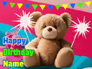 Happy Birthday Dianne GIF: A cute birthday teddy bear animated birthday gif with the bear holding sparklers and text to customize.