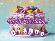 Happy Birthday Dianne GIF: A beautiful birthday cake gif with animated sparkles and glitter Happy Birthday Name you can customize