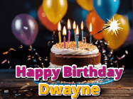 Happy Birthday Dwayne GIF: A birthday cake with flickering candles gif with text reading Happy Birthday and a Name slot to customize
