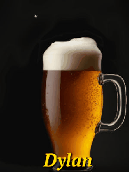 Happy Birthday Dylan GIF: Animated birthday beer gif with a sparkling frosty mug of brew and three lines of text to customize.