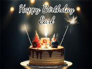 Happy Birthday Earl GIF: Animated birthday cake gif with sparklers on a dark background. Personalize up to 3 lines of text.