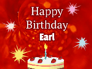 Happy Birthday Earl GIF: A bright red happy birthday gif animated with a cake candle, and glitter and sparkles. Customize with name.