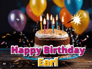 Happy Birthday Earl GIF: A birthday cake with flickering candles gif with text reading Happy Birthday and a Name slot to customize