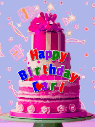 Happy Birthday Earl GIF: A big beautiful birthday cake gif with falling confetti, sparklers, and balloons, reads Happy Birthday Name. Customize it.