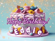 Happy Birthday Eddie GIF: A beautiful birthday cake gif with animated sparkles and glitter Happy Birthday Name you can customize