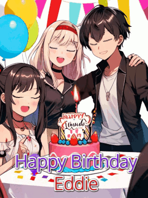 Playful Happy Birthday Eddie GIF with bold text and shimmering effects