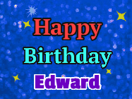 Happy Birthday Edward GIF: Happy birthday gif with banner and name to customize, red, balloons, sparkles, and party hats.
