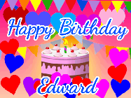 Happy Birthday Edward GIF: An exciting blue glittered animated happy birthday gif with sparkles, glitter, and 3 lines of text with name to customize.