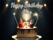 Happy Birthday Elise GIF: Animated birthday cake gif with sparklers on a dark background. Personalize up to 3 lines of text.