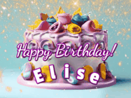 Happy Birthday Elise GIF: A beautiful birthday cake gif with animated sparkles and glitter Happy Birthday Name you can customize