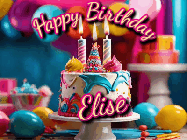 Happy Birthday Elise GIF: Animated birthday gif with a beautiful colorful birthday can and sparkles in the air. It reads Happy Birthday Customize.