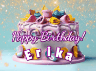 Happy Birthday Erika GIF: A beautiful birthday cake gif with animated sparkles and glitter Happy Birthday Name you can customize