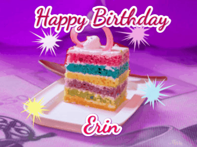 Animated Happy Birthday Erin GIF number 134 featuring playful birthday icons and bright animations