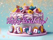 Happy Birthday Erin GIF: A beautiful birthday cake gif with animated sparkles and glitter Happy Birthday Name you can customize