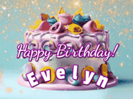 Happy Birthday Evelyn GIF: A beautiful birthday cake gif with animated sparkles and glitter Happy Birthday Name you can customize