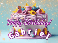 Happy Birthday Gabriel GIF: A beautiful birthday cake gif with animated sparkles and glitter Happy Birthday Name you can customize