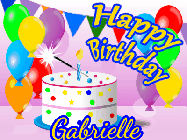 Happy Birthday Gabrielle GIF: Happy birthday animated gif with animated doodles, pink text, and with a name you can customize.