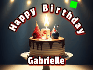 Happy Birthday Gabrielle GIF: Animated happy birthday gif with a cake and flickering candles with colorful falling confetti and text reading Happy Birthday