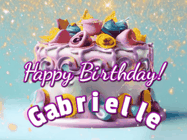 Happy Birthday Gabrielle GIF: A beautiful birthday cake gif with animated sparkles and glitter Happy Birthday Name you can customize