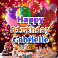 Happy Birthday Gabrielle GIF: Animated happy birthday gif on a bright red glittery background and 3 lines of text reading Happy Birthday Customize