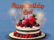 Happy Birthday Gail GIF: Animated GIF of a birthday cake covered in berries with 2 sparklers and a candle, reads Happy Birthday Name. Customize it.
