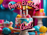 Happy Birthday Gail GIF: Animated birthday gif with a beautiful colorful birthday can and sparkles in the air. It reads Happy Birthday Customize.