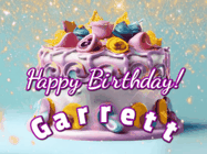 Happy Birthday Garrett GIF: A beautiful birthday cake gif with animated sparkles and glitter Happy Birthday Name you can customize
