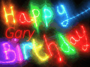 Happy Birthday Gary GIF: Flashing neon happy birthday gif with a name you can customize. The Happy Birthday is colourful.