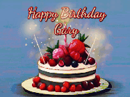 Happy Birthday Gary GIF: Animated GIF of a birthday cake covered in berries with 2 sparklers and a candle, reads Happy Birthday Name. Customize it.
