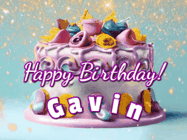 Happy Birthday Gavin GIF: A beautiful birthday cake gif with animated sparkles and glitter Happy Birthday Name you can customize