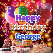 Happy Birthday George GIF: Animated happy birthday gif on a bright red glittery background and 3 lines of text reading Happy Birthday Customize