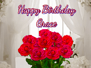 Happy Birthday Grace GIF: Beautiful Happy Birtday GIF with a roses and pink hearts coming and going with text reading Happy Birthday Customize because you can customize it