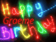 Happy Birthday Graeme GIF: Flashing neon happy birthday gif with a name you can customize. The Happy Birthday is colourful.