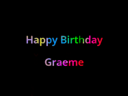 Happy Birthday Graeme GIF: Happy birthday gif with animated rainbow lettering on a black background with hearts float up past them.