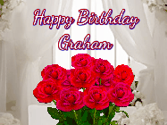 Happy Birthday Graham GIF: Beautiful Happy Birtday GIF with a roses and pink hearts coming and going with text reading Happy Birthday Customize because you can customize it