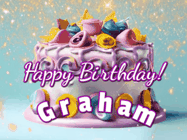 Happy Birthday Graham GIF: A beautiful birthday cake gif with animated sparkles and glitter Happy Birthday Name you can customize