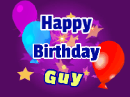 Happy Birthday Guy GIF: A lovely purple birthday gif animated with moving text, a balloon, and bubbles. Customize it.