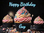 Happy Birthday Guy GIF: A delicious cupcake gif with animated sparkles reading Happy Birthday with a name to customize