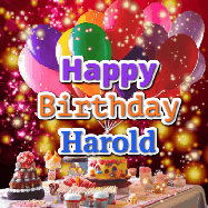 Happy Birthday Harold GIF: Animated happy birthday gif on a bright red glittery background and 3 lines of text reading Happy Birthday Customize