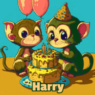 Happy Birthday Harry GIF: What are these cute things with the ugly birthday cake! A name, but no happy birthday. I may have screwed this one up.